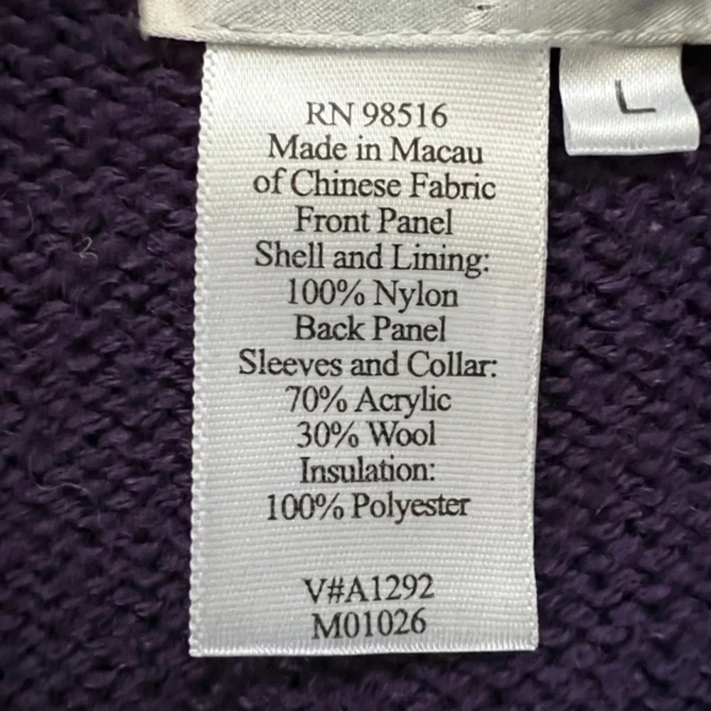 Coldwater Creek‎ Women's Purple Wool Blend Full Zip Quilted Sweater Jacket Sz. L